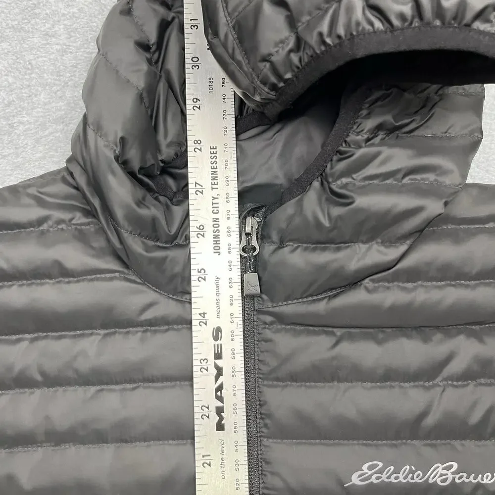 NWT Eddie Bauer Puffer Jacket Mens S Microlight Black 650 Goose Down